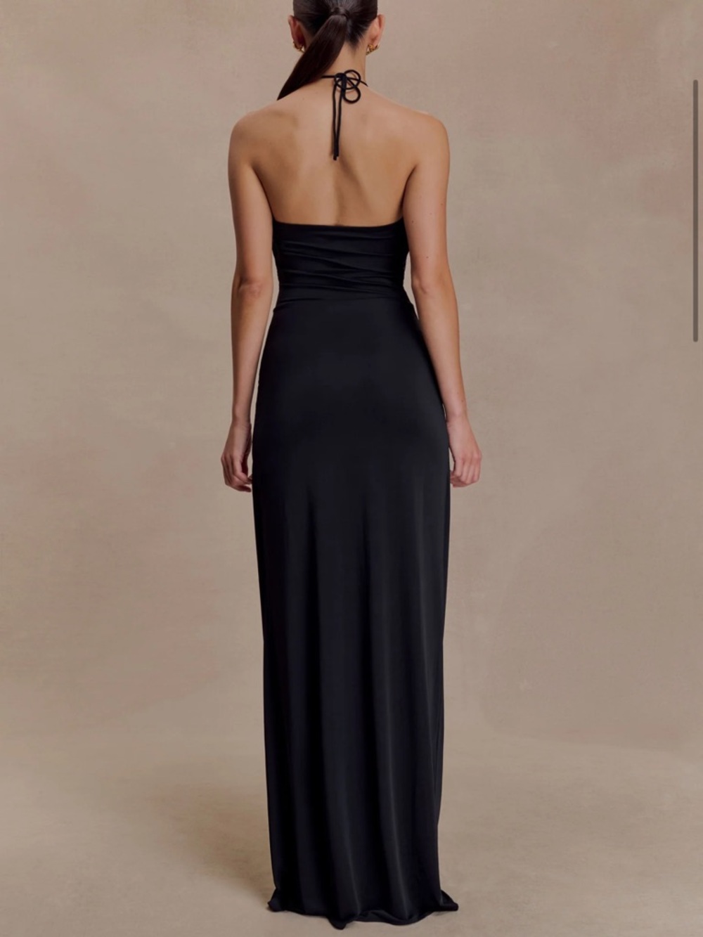 Meshki Black Halter Maxi Dress with Gold Accents - Picture 2 of 11